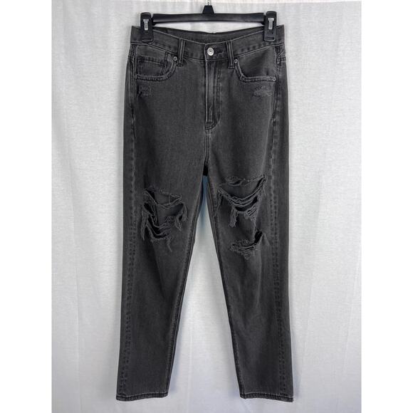 American Eagle Jeans High Rise Mom Distressed Gray Grunge Biker Indie Punk Emo - Picture 1 of 8